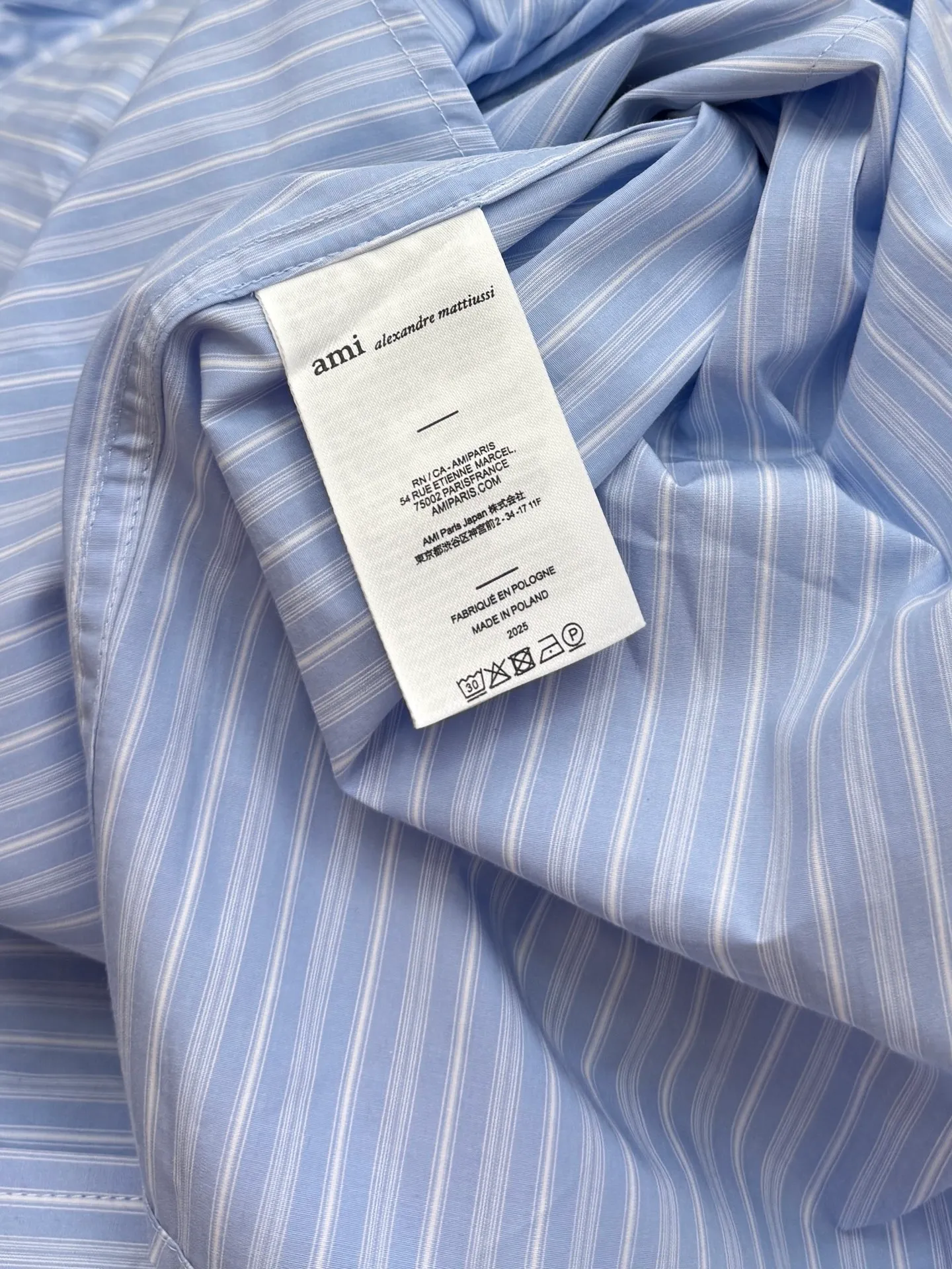 Ami heart striped left chest pocket long-sleeved shirt S/M/L/XL